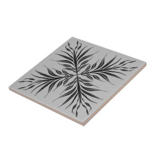 Carreau Feuilles de plumes texturées en noir et gris