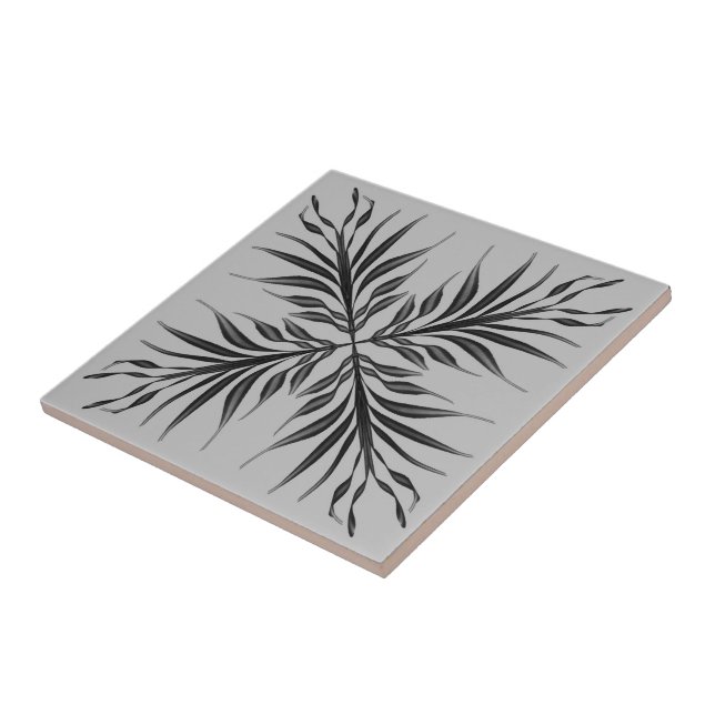 Carreau Feuilles de plumes texturées en noir et gris (Côté)