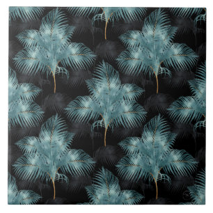 Carreau Feuilles d'été de Métallurgie Bleu & Gold Palm 