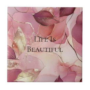 Carreau Feuilles dorées Bourgogne Blush Rose 