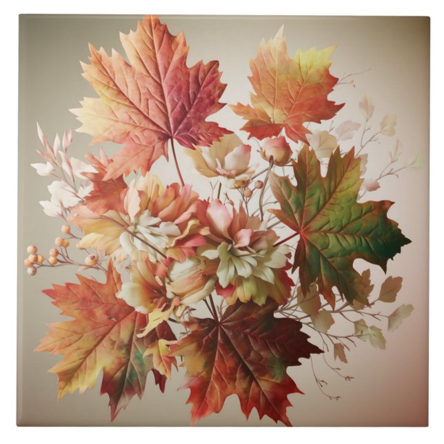 Carreau Feuilles et fleurs d'automne en bouquet d'automne (Devant)