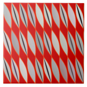 Carreau Feuilles modernes du milieu du siècle, gris et ro