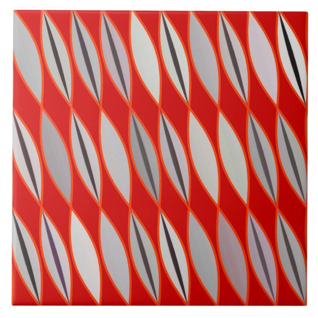 Carreau Feuilles modernes du milieu du siècle, gris et rou (Devant)