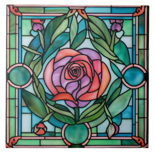 Carreau Feuilles Roses ornés de la couronne de verre