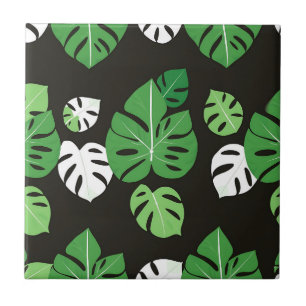 Carreau Feuilles tropicales de Monstera Fond noir