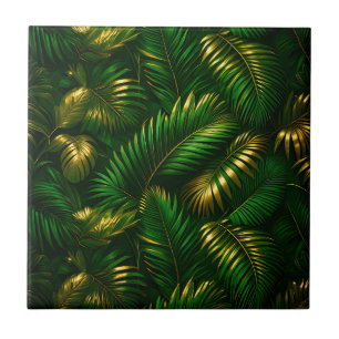 Carreau Feuilles Tropicales Dorées Jungle Luxe