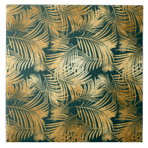 Carreau Feuilles Tropicaux En Beau Or Sur Vert