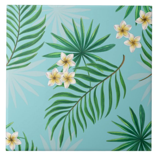 Carreau Feuilles tropicaux et fleurs (Devant)