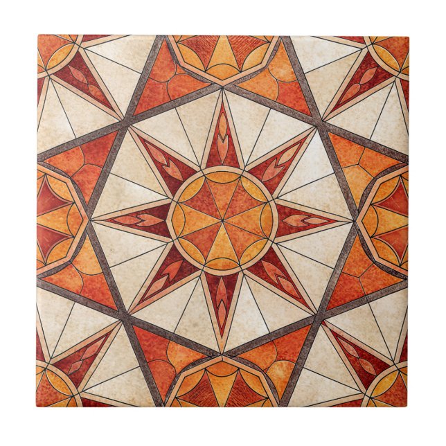 Carreau Fiery Red and Orange Starburst - Geometric Mosaic (Devant)
