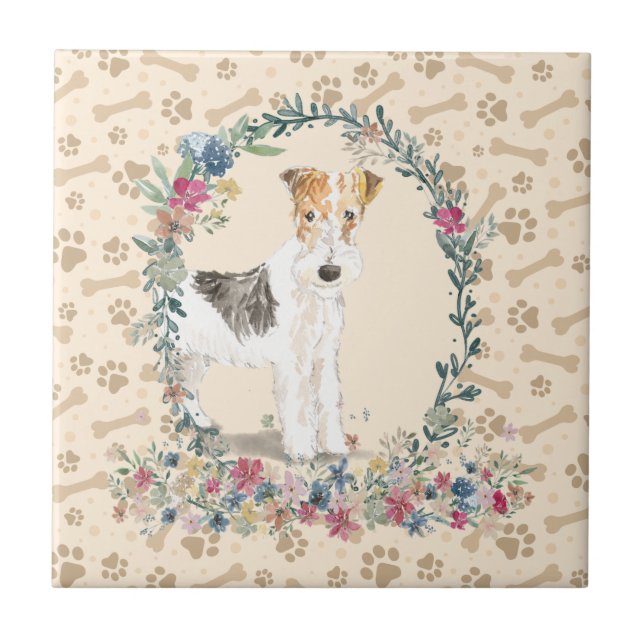 Carreau Fil Haired Fox Terrier Chien Empreinte de patte Fl (Devant)
