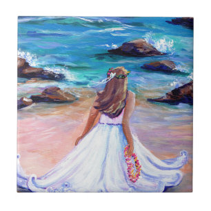 Carreau Fille à la plage Hawaii Carrelage en céramique