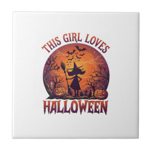 Carreau Fille aime Halloween Sorcière Citrouilles Chauves-