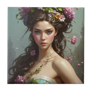Carreau Fille avec des fleurs dans ses cheveux