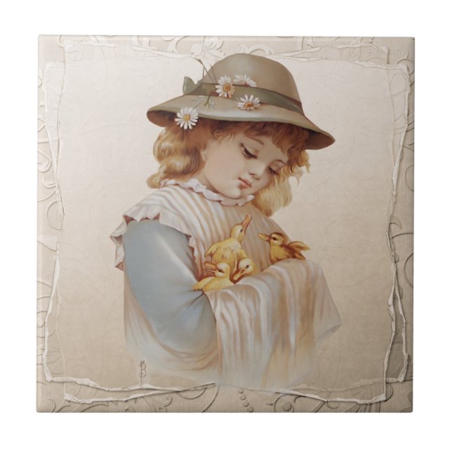 Carreau Fille avec des petits canards (Devant)