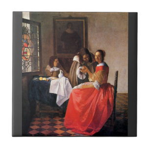 Carreau Fille avec un verre de vin par Johannes Vermeer