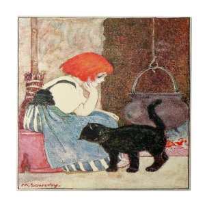 Carreau Fille Chat Noir avec Cheveux Rouge Sowerby