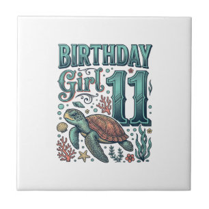 Carreau Fille d'anniversaire 11 Tortue de mer Gravure vint