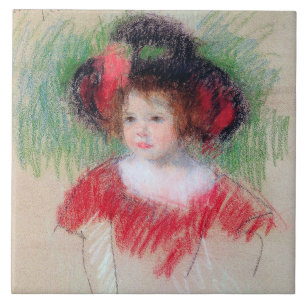 Carreau Fille en Big Bonnett et robe rouge, Mary Cassatt