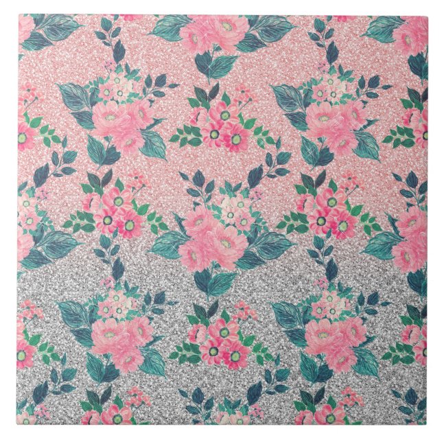 Carreau Fille florale et couleur argent rose Ombre Parties (Devant)