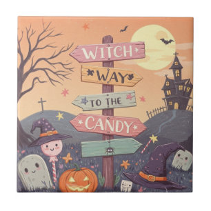 Carreau Fille Halloween - Sorcière jusqu'au bonbon
