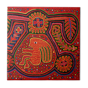 Carreau Fille indienne Kuna sur un vélo