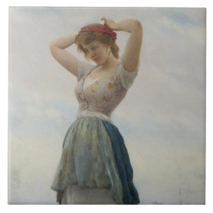 Carreau Fille Se détendre sur la plage