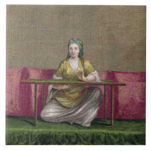 Carreau Fille turque, brodant, XVIIIème siècle (engravin