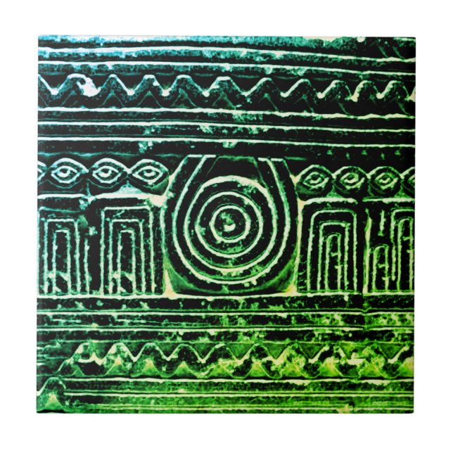 Carreau Filtre vert Motif mésopotamien ancien sumérien (Devant)