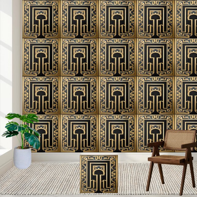 Carreau Finest Gold Black Blue élégant en céramique grecqu (Finest Gold Black Blue Stylish Greek Ceramic Tile)