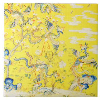 Carreau Five Phoenixes in Garden Chinese Yellow Floral 
