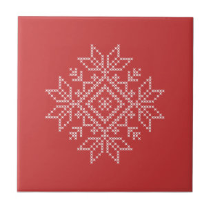 Carreau Flacon de neige tricoté rouge de noël art nordique