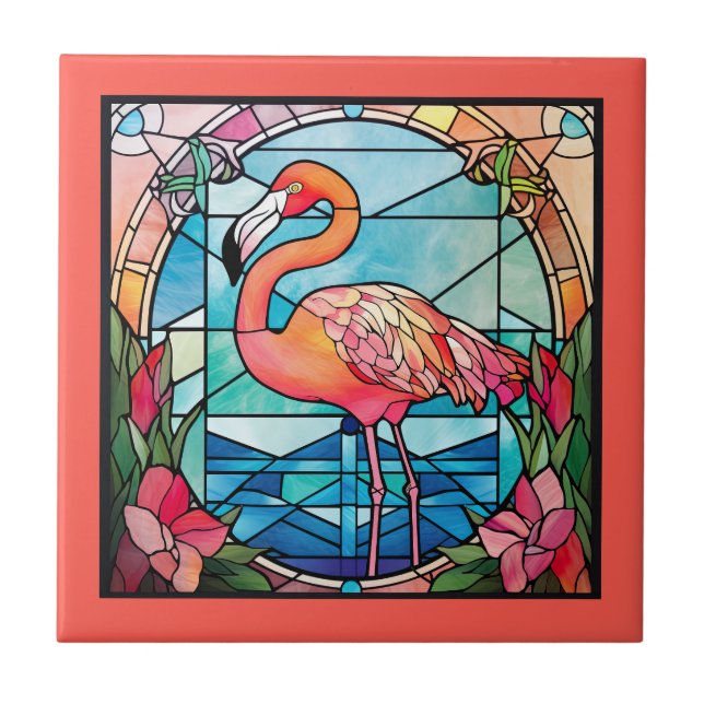 Carreau flamant rose en faux verre (Devant)