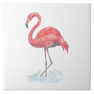 Carreau Flamant rose rose, aquarelle.