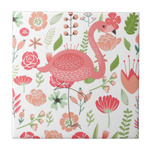 Carreau Flamant rose Rose Aux Fleurs Assorties Colorées