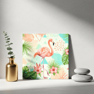 Carreau Flamant Tropical Aquarelle & Motif Géométrique