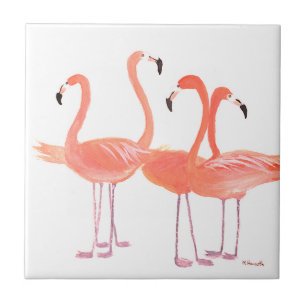 Carreau Flamants roses Oiseaux tropicaux aquarelle mignonn