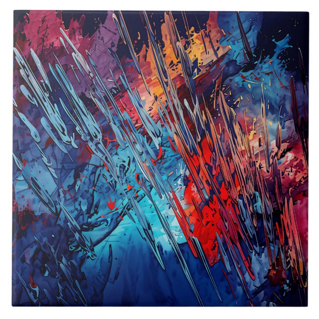 Carreau Flèche de feu bleu rouge Art Abstrait contemporain (Devant)
