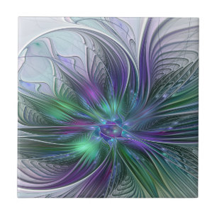 Carreau Fleur Abstraite Moderne Fractale Verte Violette