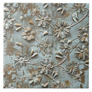Carreau Fleur Antique en Métal Rouillé