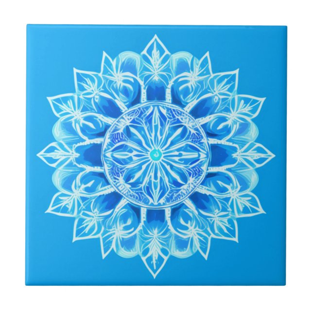 Carreau Fleur Batik Mandala en Turquoise (Devant)