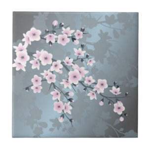 Carreau Fleur de cerisier rose poussiéreux bleu