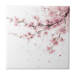 Carreau Fleur de cerisier rose Sakura aquarelle florale