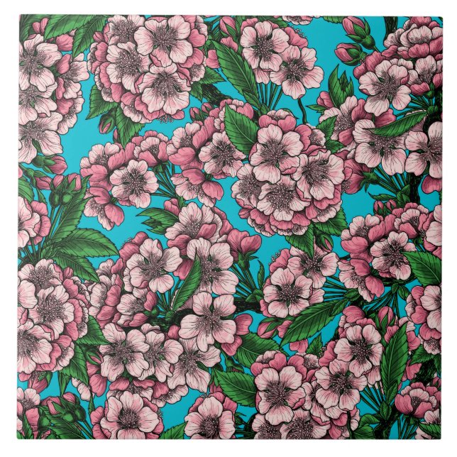 Carreau Fleur de cerisier sur bleu (Devant)