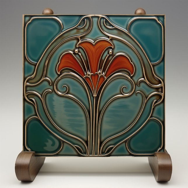 Carreau Fleur de Crimson Art Nouveau (Créateur téléchargé)