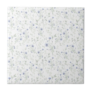 Carreau Fleur de fleur sauvage aquarelle bleu sauge nom pe