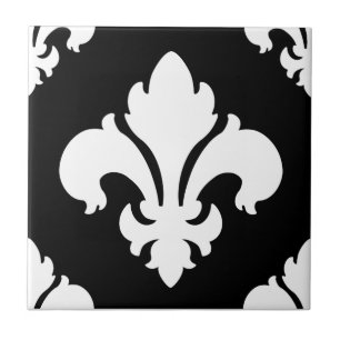 Carreau Fleur De Lis 2 noir et blanc