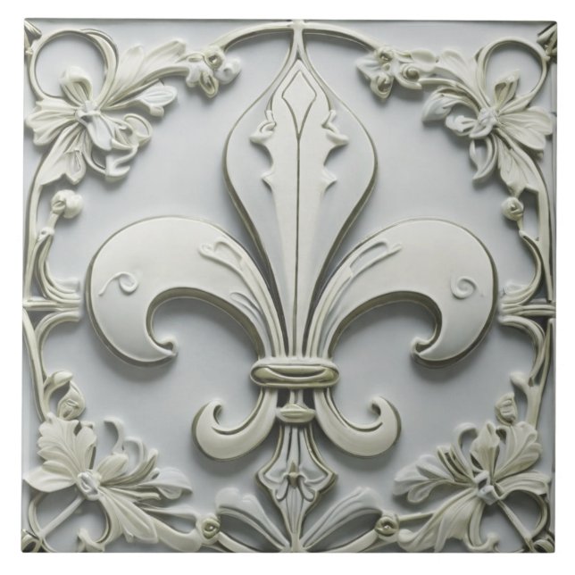 Carreau Fleur de Lis Antique Grey Faux Relief (Devant)