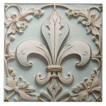 Fleur de Lis Antique Pastel Lumière Mint Faux Reli
