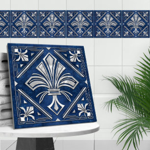 Carreau Fleur de lis Art déco - marbre bleu et perle