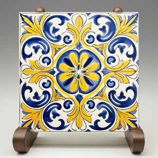 Carreau Fleur de Lis Azulejo Jaune Imprimer